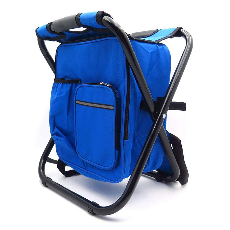 Backpack Cooler Chair Folding Camping Stool for Travel Fishing-Blue