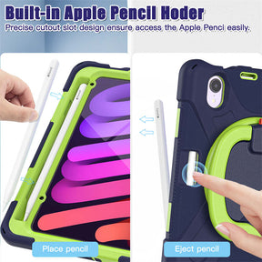 OnePieceB iPad Case For iPad Mini 6 Rugged Shockproof Case With Holder and Shoulder Strap-NavyLime