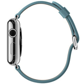 Litchi Pattern Leather Replacement Watch Band For iWatch Series SE/6/5/4/3/2/1-LightBlue