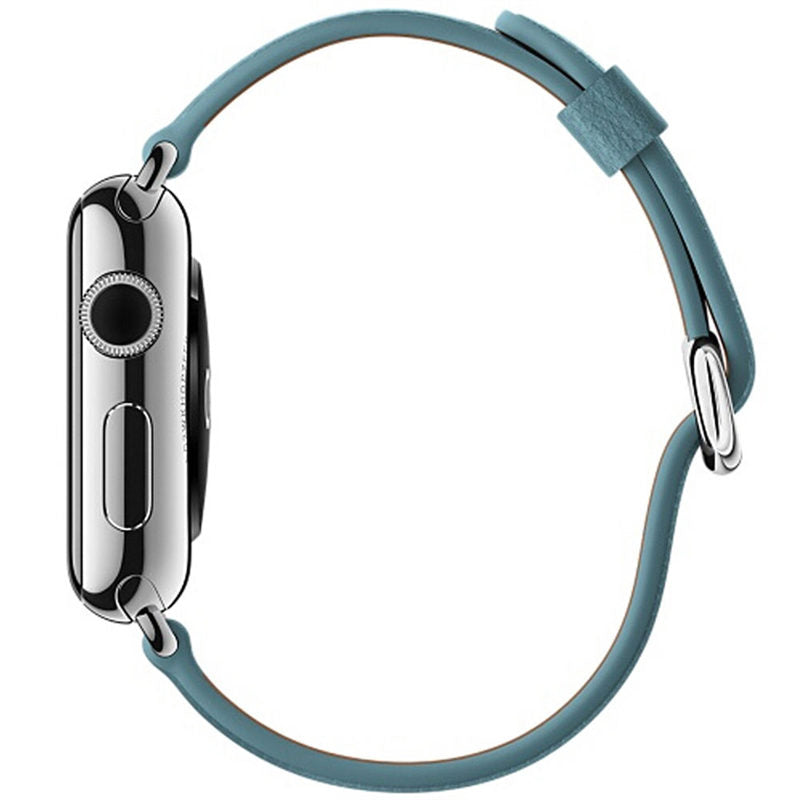 Litchi Pattern Leather Replacement Watch Band For iWatch Series SE/6/5/4/3/2/1-LightBlue