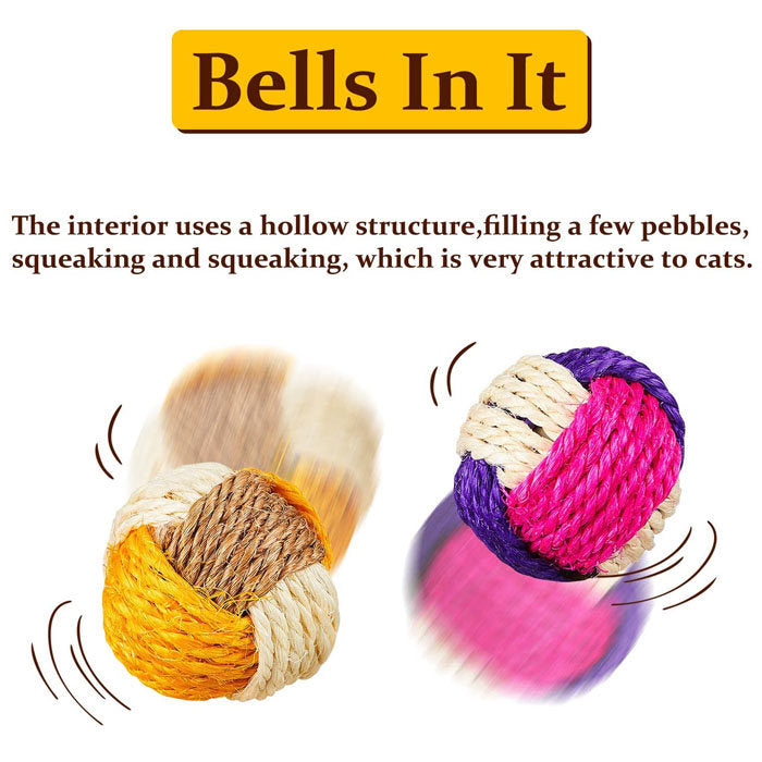 4Pcs Cat Toy Sisal Ball Pet Scratching Ball Chew Interactive Toy