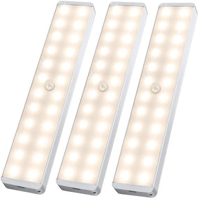 LED Closet Light 24-LED Rechargeable Motion Sensor Warm Light Bar for Stairs Wardrobe Kitchen Hallway (3 Packs)