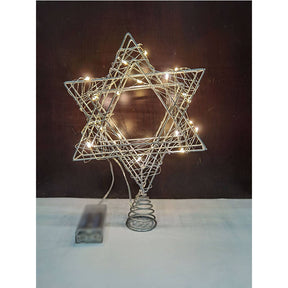 Hexagonal Star Light with 20 LED for Christmas Tree Topper Decoration-Silver