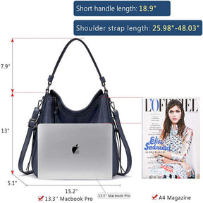 Handbags for Women Large Designer Ladies Hobo bag Bucket Purse Faux Leather-Darkblue