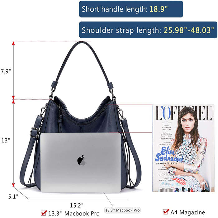 Handbags for Women Large Designer Ladies Hobo bag Bucket Purse Faux Leather-Darkblue