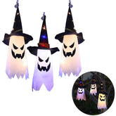 3 Pcs Halloween Hanging Lighted Glowing Ghost Witch Hat for Yard Tree Garden