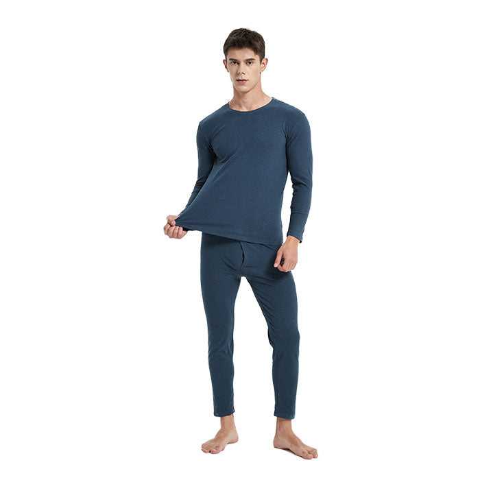 Men's Ultra Soft Autumn And Winter Thermal Underwear Fleece Lined Pajamas-Navy