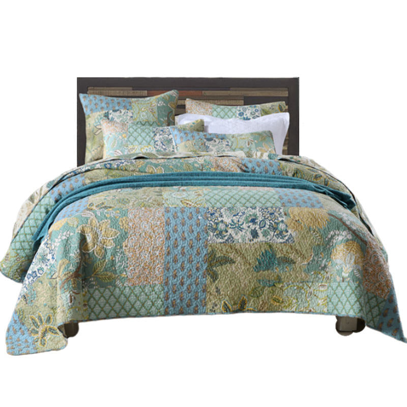 Set of 3 Vintage Patchwork Quilt King Size Soft Lightweight Bedspread Bedding