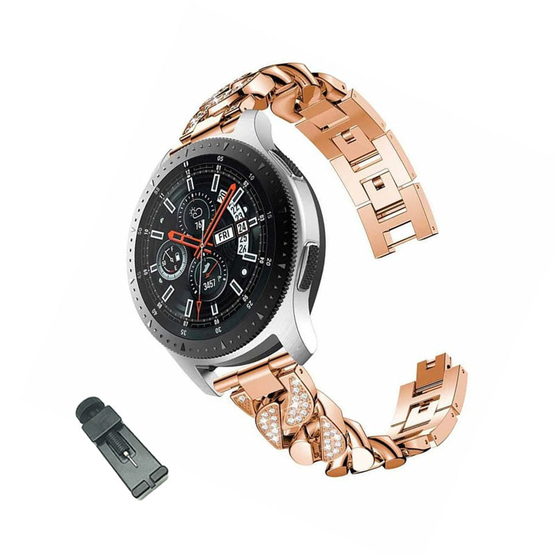 DPXZ 20MM Stainless Steel Bling Watch Band Quick Release Strap Replacement Wristband For Samsung For Women-Rose Gold