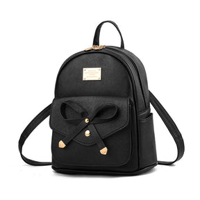 Girls Bowknot Cute Leather Mini Backpack Purse for Women-Black