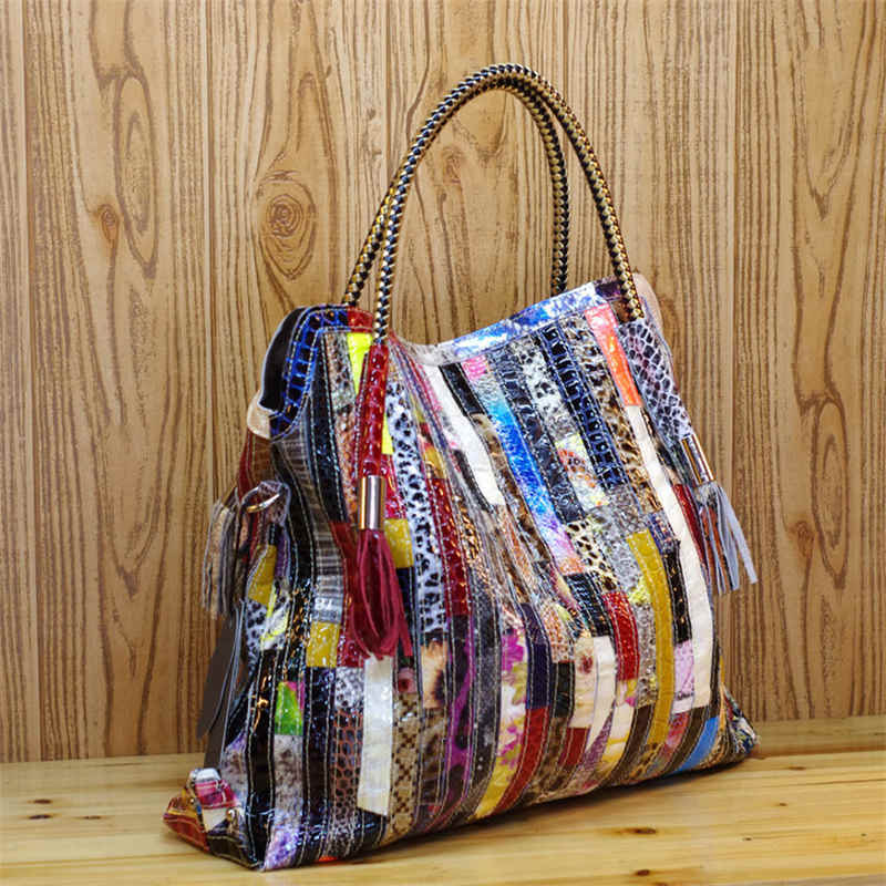 Womens Multicolor Boston Bag Leather Large Tote Handbag