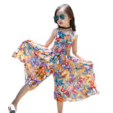 Bohemian Style Kid Girl Summer Chiffon Beach Skirt Pants Jumpsuit Floral Dress
