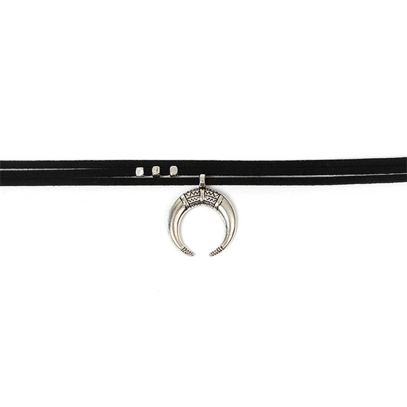 Women Black Moon Crescent Pendant Choker