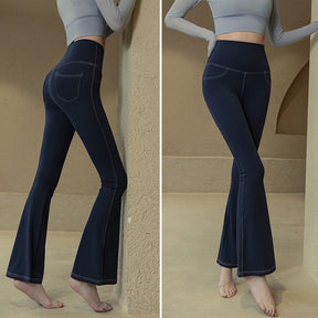 Womens Bootcut Yoga Pants High Waisted with Pockets Stretch Leggings-Blue