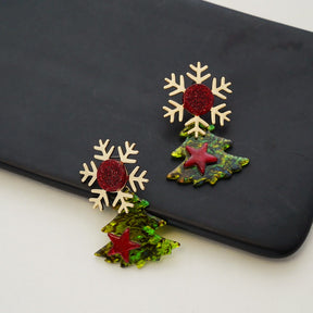 Pair of Christmas Tree Snowflake Earrings for Womens Girls Holiday Gifts