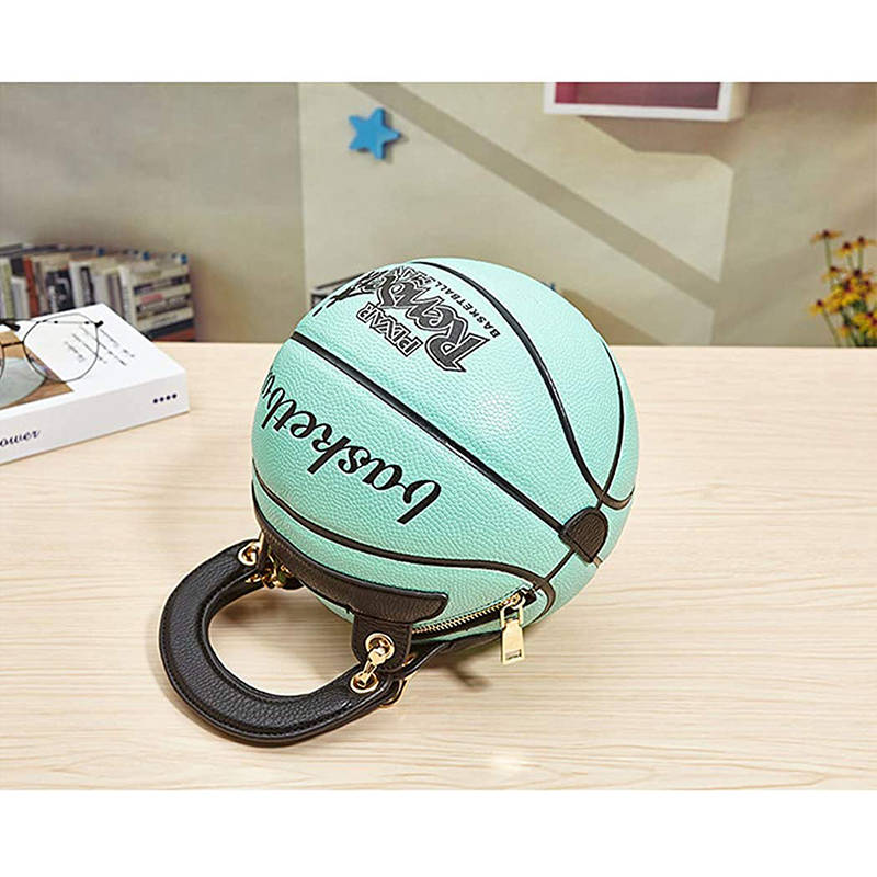 Basketball Shaped Handbags PU Adjustable Strap Messenger Bag for Women Girls-SkyBlue