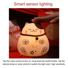 Lucky Cat Night Light Pat Light USB Rechargeable with 3 Colors-White