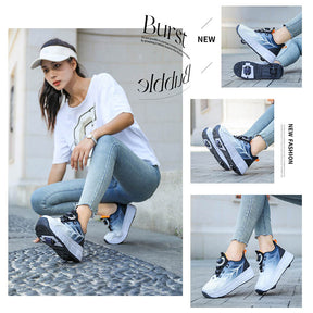 Kids Fashion Double Wheel Roller Skate Shoes Sneakers for Boys Girls-Blackwhite