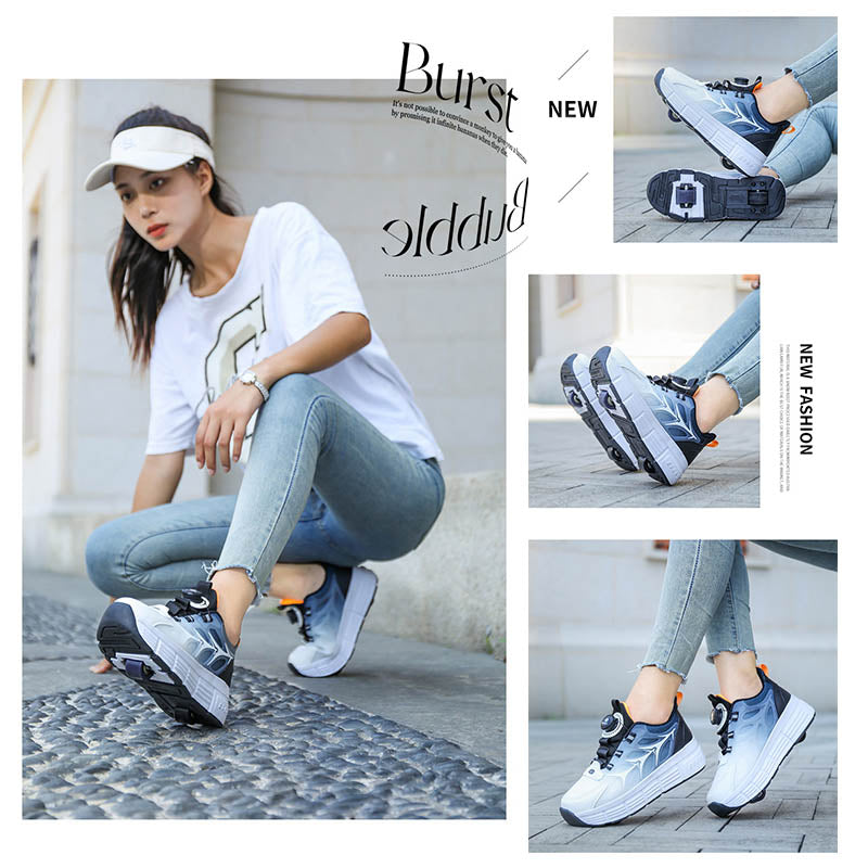 Kids Fashion Double Wheel Roller Skate Shoes Sneakers for Boys Girls-Blackwhite