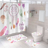 4 Pcs Shower Curtain Set Bath Mat U Shape and Toilet Lid Cover Mat with 12 Hooks-A5