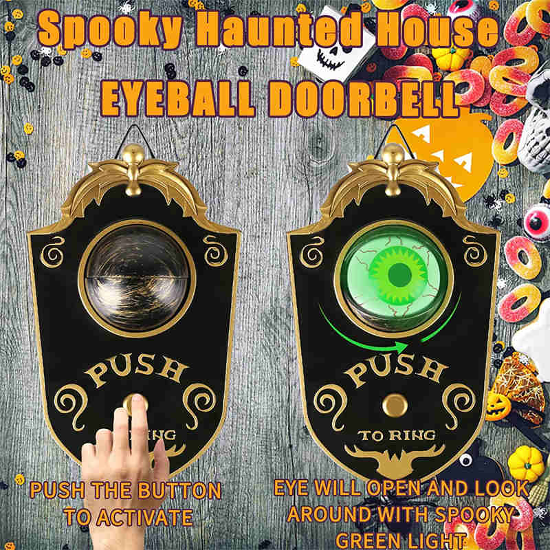 Animated Eyeball Doorbell with Spooky Sounds for Halloween Decorations