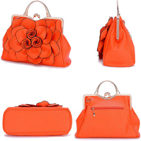Womens Rose Flower Evening Clutches Formal Party Totes Shoulder Bag-Orange