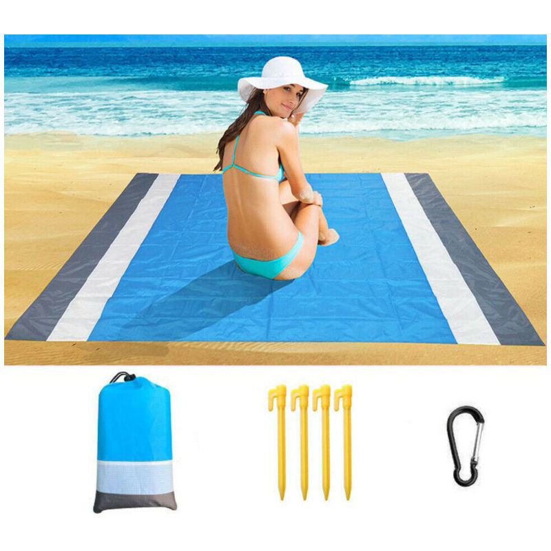 Sand Free Beach Blanket 82 x79inches Portable Waterproof Beach Mat-GreyWhiteBlue