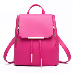 Fashion PU Leather Women Backpack Anti-theft Travel Bag-Rose Pink