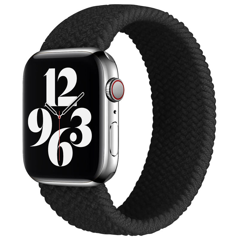 Sport Braided Solo Loop Strap Elastic Nylon Band for iWatch SE/6/5/4/3/2/1-Black