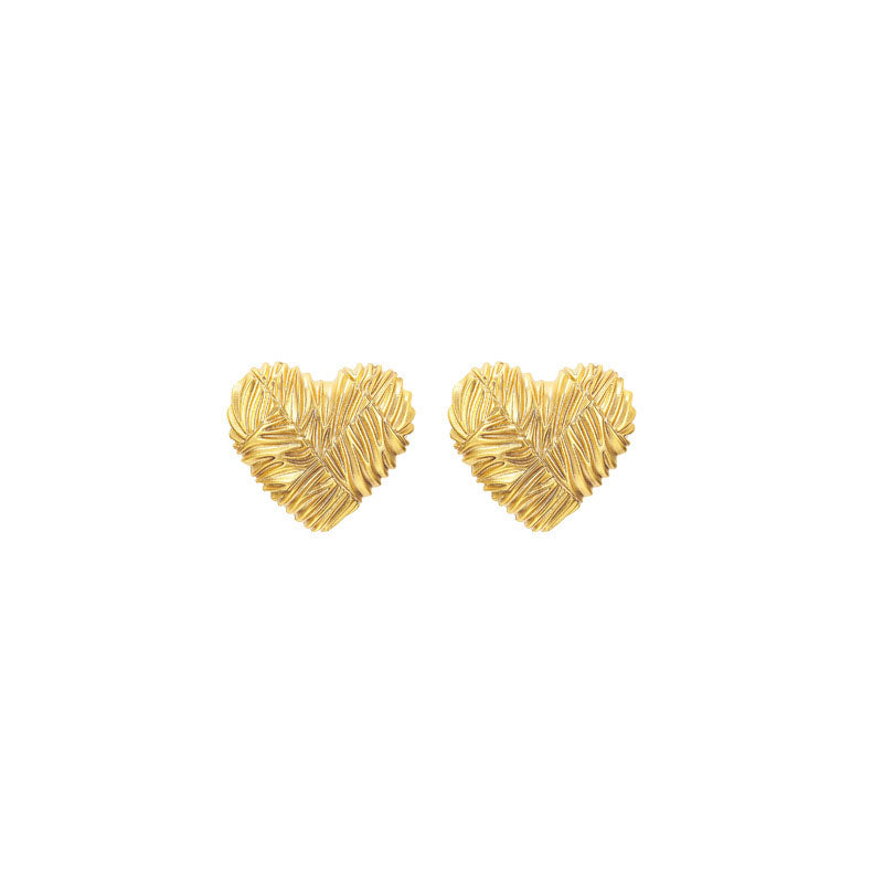 Gold Embossed Heart Clip-On Stud Earrings for Women