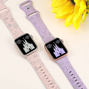 2 Pcs Cartoon Engraved Bands Silicone Castle Pattern for Apple Watch-9