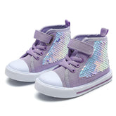High Top Sneakers for Toddler Girls with Color Change Sequins-Purple