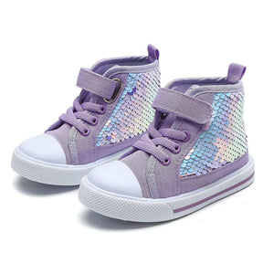 High Top Sneakers for Toddler Girls with Color Change Sequins-Purple