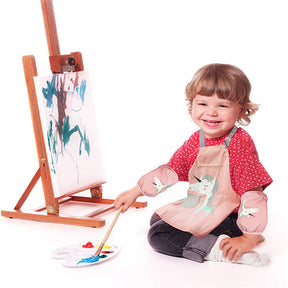 Kids Waterproof Art Apron for Painting Cooking Feeding with Matchin Sleeves-Cat