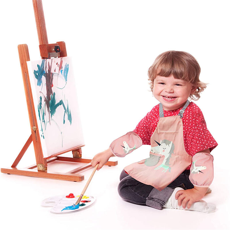 Kids Waterproof Art Apron for Painting Cooking Feeding with Matchin Sleeves-Cat