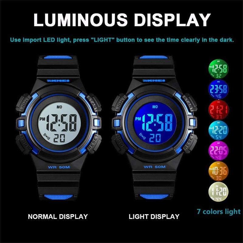 Kids Watches Sport Simple Two-Color Strap LED Electronic Watches-Blue