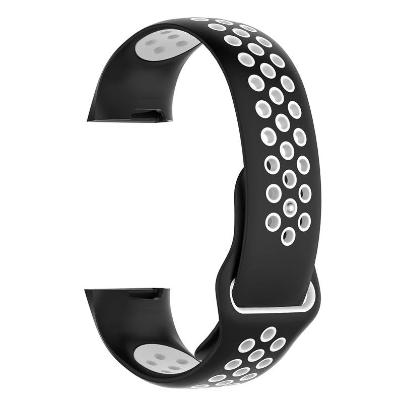Double Color Porous Breathable Watch Band Silicone Wristband For Fitbit Charge 3 Sport Smartwatch -Black White