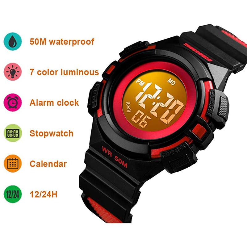 Kids Watches Sport Simple Two-Color Strap LED Electronic Watches-Red