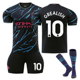 Manchester City Second Away EPL Jersey GREALISH #10 Soccer Jersey Kids Adult 3Pcs Jersey Kits