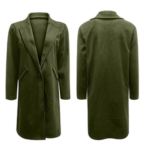 Elegant Womens Coat Lapel Solid Button Down Warm Long Outwear-ArmyGreen