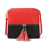 Lightweight Medium Crossbody Bag with Tassel-BlackRed