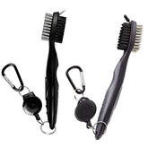 2Pcs Golf Club Brush Groove Cleaner with Retractable Zip-line Carabiner-Gray Black