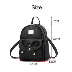 Girls Bowknot Cute Leather Mini Backpack Purse for Women-Black