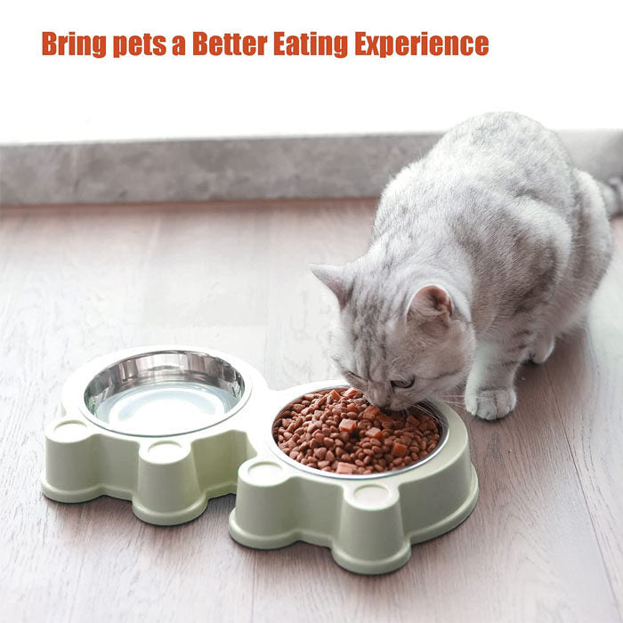 Macaron Double Dog Cat Bowls Cute Modeling No-Slip Stainless Steel Pet Bowls-Green