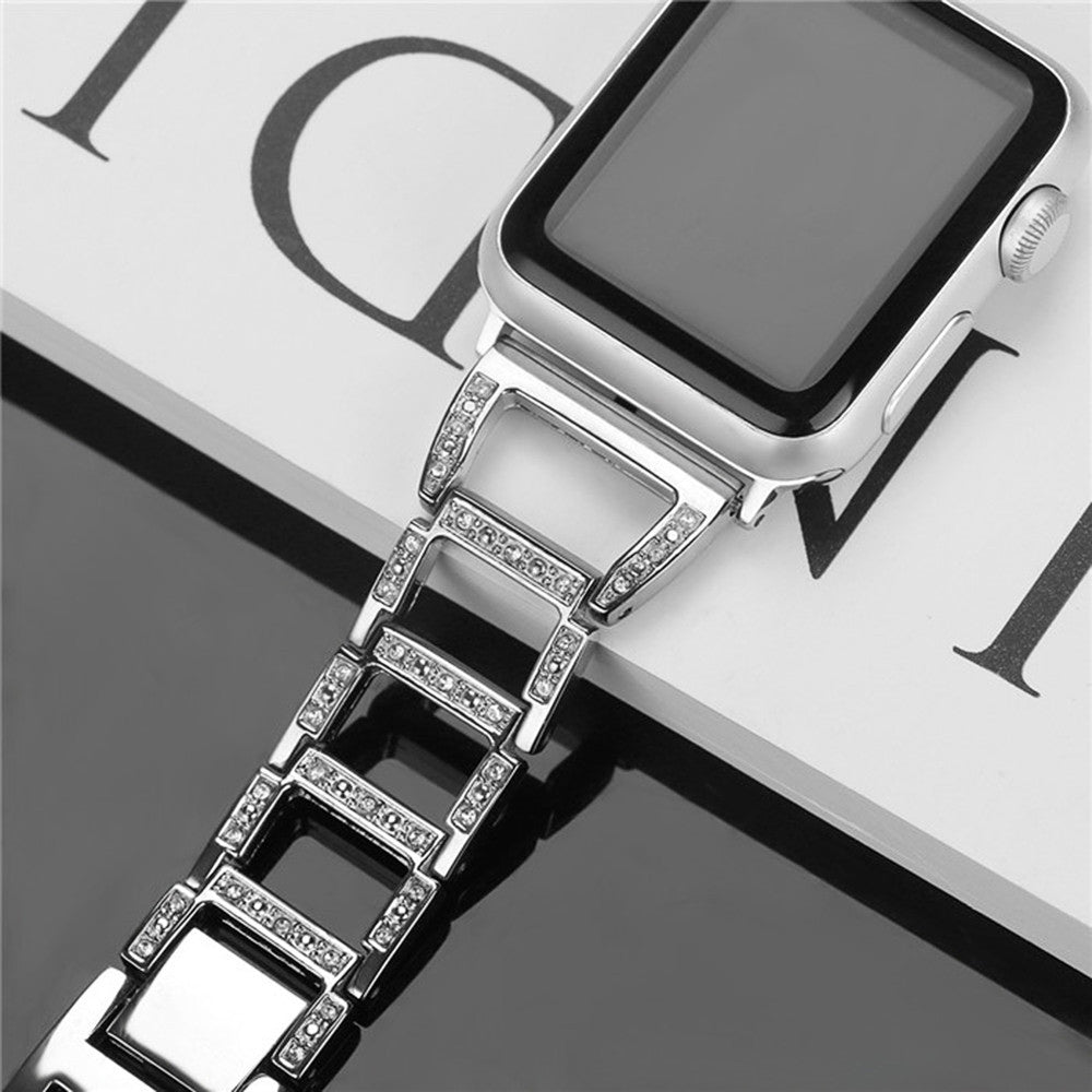 Stylish Diamond Metal Watch Band For Apple Watch SE/6/5/4/3/2/1(Silver)