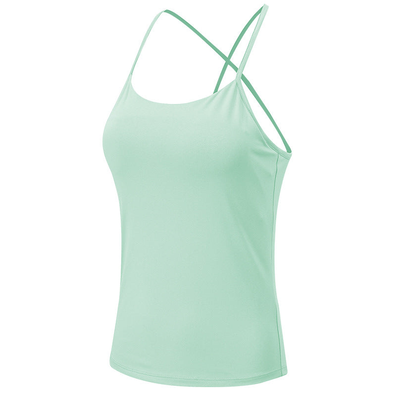 Women Yoga Vest Sports Bra With Chest Pad Fitness Workout Sling Yoga Tank Tops 02108-Green