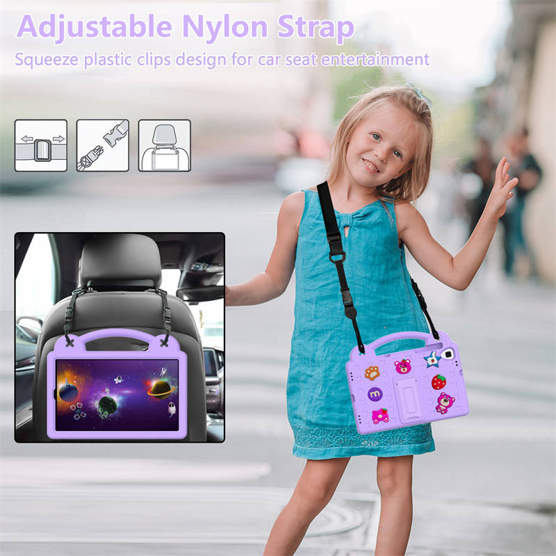 StrawberryTablet Case with Holder Shoulder Strap for Samsung 10.1 inch Galaxy Tab A T510/T515-LightPurple