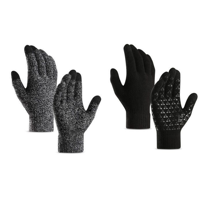 WIWU Winter Woman Gloves Upgraded Touch Screen Anti-Slip Silicone Gel Elastic Cuff Thermal-Black+Black White-DZ32