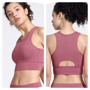 Longline Padded Sports Bra High Impact Workout Crop Tops for Women-Red