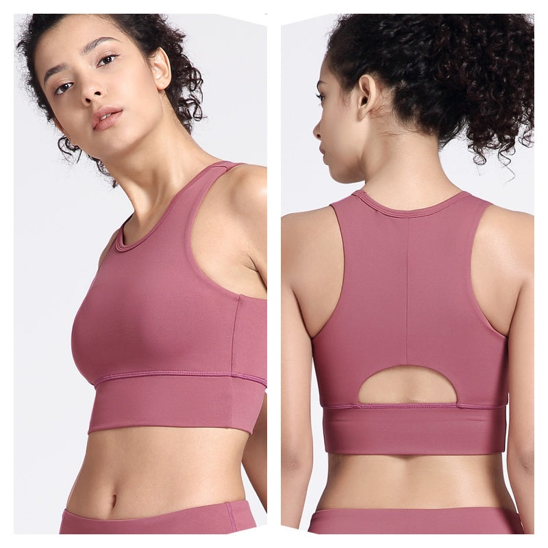 Longline Padded Sports Bra High Impact Workout Crop Tops for Women-Red